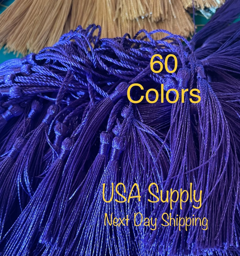 Bookmark Tassels 60 Colors Wholesale 10/20/100 Silk Tassels 5 long 3 tassel with 2 inch hanging loop diy craft supplies Active image 1