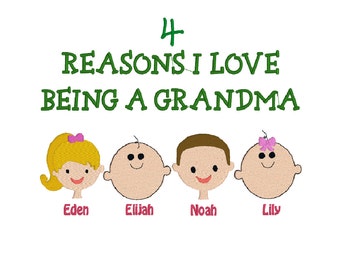 Reasons I Love Being a Grandma, Grandpa, Daddy, Mommy, Aunt, Uncle, Sister, Brother Family Faces Machine Embroidery Design - 5x7, 6x10