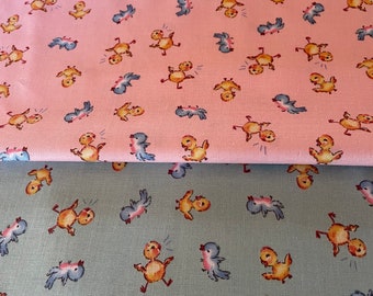 Baby Chick Fabric - Easter Parade Fabric - Pink Chicks, Sky Blue Chick Fabric Cotton Fabric - 100% Cotton Premium Quilters Cotton