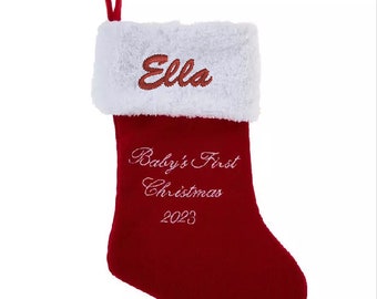 Baby's First Christmas Stocking 2023 - 17-inch Plush and Knit Babys First Christmas Stocking My First Christmas Stocking