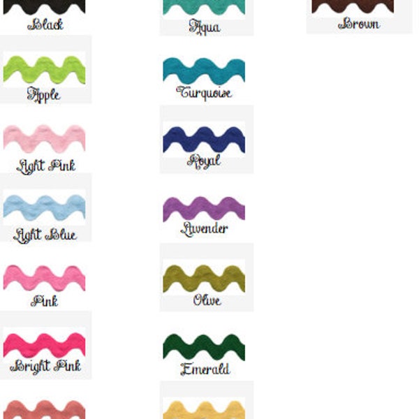 Rick Rack in 19 COLORS - 1 inch Polyester Sewing Trim By the Yard - Wavy Ric Rac One Inch 1 Inch