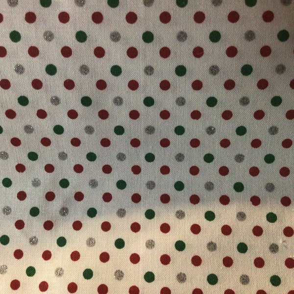 Christmas Fabric Polka Dots Mini Dots 100% Cotton for Quilting, Sewing or Face Masks, red, white, green, silver