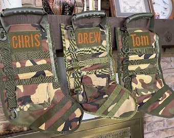 Camo Christmas Stockings Personalized With Machine Embroidery Custom Camo Stocking, Military, Tacticle, Hunters Stockings for Men