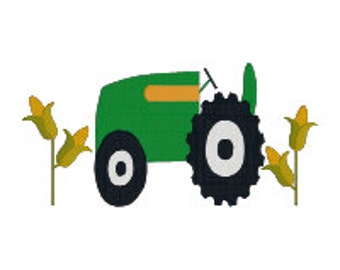 BUY 2, GET 1 FREE - John Deere-Inspired Filled Tractor in Corn Field Machine Embroider Design in 2 Sizes