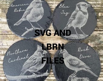 Slate Coaster Files - Birds SVG Lightburn Files for Laser Engraved Coasters SVG Cut Files for Bird Lovers
