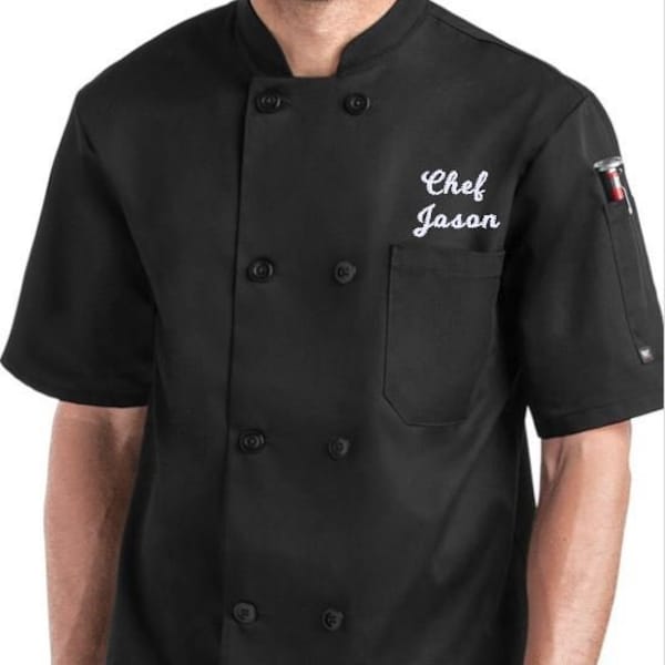 Custom Chef Coat Embroidered - Coats in Black, White, and Pebble Gray - Personalized Chef Jacket, Shirt, Custom Chef Uniform On The Line