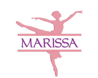 BUY 2 GET 1 FREE - 4 Sizes - Split Ballerina Silhouette Machine Embroidery Design - Personalize With Your Own Font - Ballet, Dance, Monogram