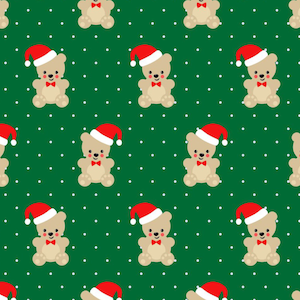 Christmas Fabric Bears on Green or Blue 100% Cotton Flat Weave Fabric Premium Quilters Cotton