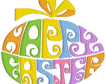 BUY 2, GET 1 FREE - Happy Easter Egg Machine Embroidery Design - Word Art in 3 Sizes - 4x4, 5x7, 6x10