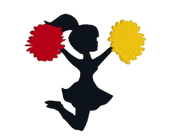 BUY 2, GET 1 FREE - Cute Cheerleader With Pompoms Silhouette Machine Embroidery Design in 3 Sizes - 4x4, 5x7, 6x10