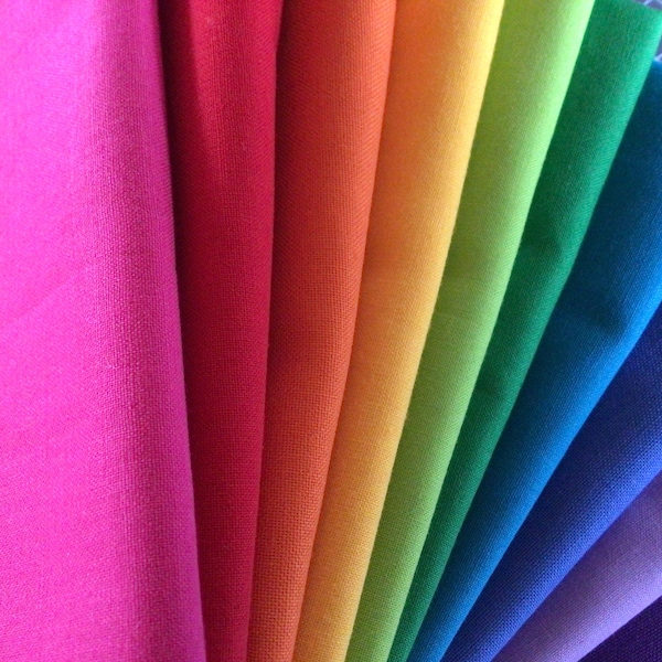 Solid Color Fabric 100% Cotton Fat Quarter Bundle or Yard Bundle 10 Rainbow Colors  Quilt Fabric Rainbow Stash Builder