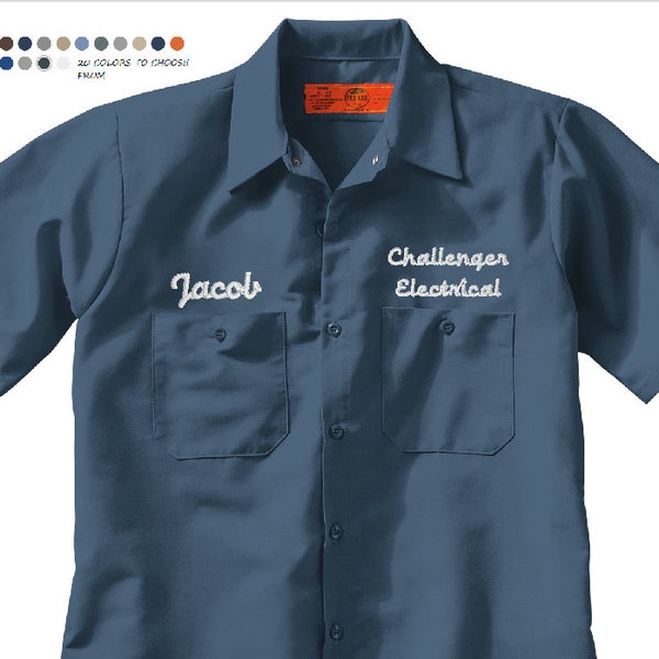 RED KAP Short Sleeve Industrial Work Shirts - 20 COLORS -  Custom Uniform Shirt - Embroidered Logos Available