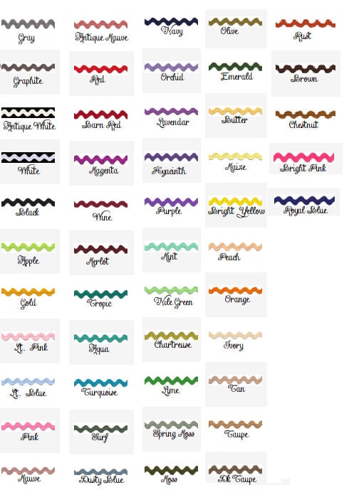 1/2 inch Rick Rack in 49 COLORS - Polyester Sewing Trim By the Yard - Wavy Ric Rac Half Inch .5 Inch