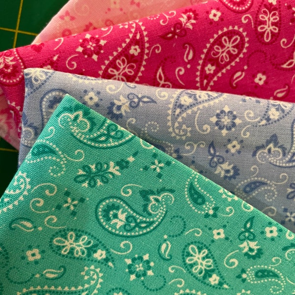Paisley Bandana Fabric BTY - 14 Colors - Bright Pastel Paisley Print -  100% Cotton Fabric
