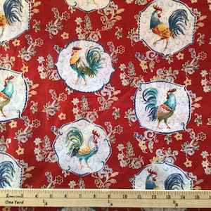 Red Rooster Fabric 100% Cotton - Quilters Cotton - Country, Farm