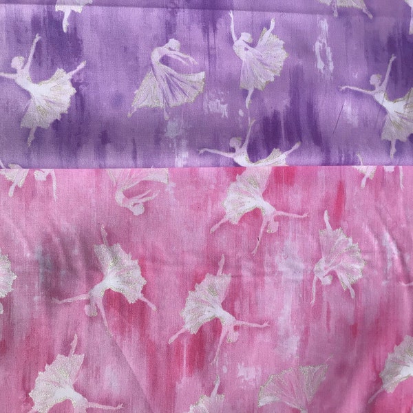 Ballerina Fabric in Pink or Purple (Lilac) 100% Cotton Premium Ballerina Silouette by Kanvas (Pearlized)