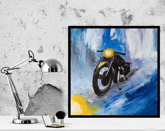 moto. Peinture à l’huile.  Salon Art Mural Chambre Art Mural Décor Abstrait Fleurs Camping contemporain peinture en plein air
