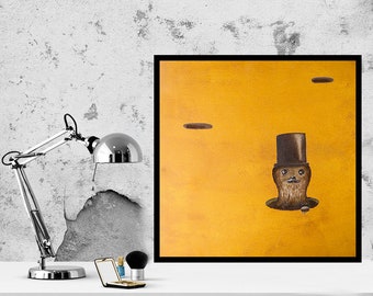 Monsieur Gopher. Peinture à l’huile.  Salon Art Mural Chambre Art Mural Décor Abstrait Fleurs Peinture contemporaine et optimiste