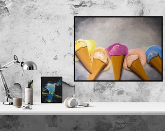 glace. Peinture à l’huile. hyperréalisme. Photo de la nourriture. Peinture alimentaire.  Living Room Wall Art Bedroom Wall Art Décor Abstrait