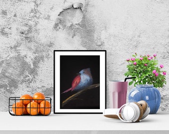 Oiseau N9, sur fond sombre. Peinture à l’huile. Art abstrait.  Art original, Décoration intérieure, Peinture optimiste