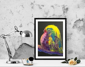 Oiseau N5, sur un fond sombre. Peinture à l’huile. Art abstrait. Art contemporain. Art original, décoration murale décoration d’intérieur