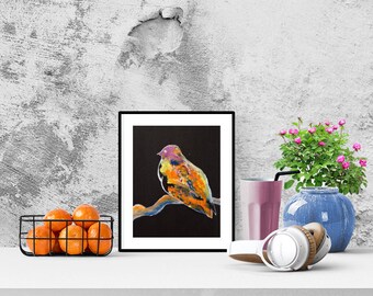 Oiseau N11, sur un fond sombre. Peinture à l’huile. Art abstrait. Art contemporain. Art original, Décor de mur de décor à la maison