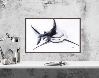 originale. Requin. hyperréalisme. Peinture de poisson. Peinture à l'huile. uvres d'art murales pour salon et chambre à coucher Décoration abstraite, bonnes vibrations