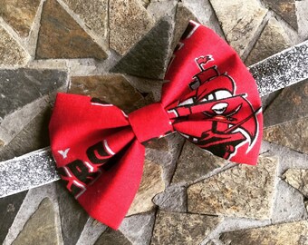 Tampa Bay Buccaneers Rood Zwart en Wit Haar Bow en Zilveren Glitter of Witte Hoofdband Set
