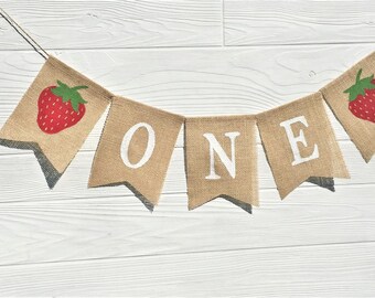 First Birthday Banner,High Chair Banner,1st Birthday Burlap Banner,Strawberry Banner,One Burlap Banner,Birthday Banner,Berry Birthday Banner