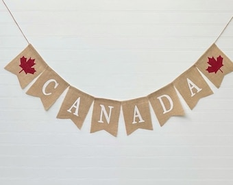 Bannière de la fête du Canada, bannière de toile de jute de la fête du Canada, bannière du Canada, décoration de la fête du Canada, bannière canadienne, accessoire photo, bannière du 1er juillet