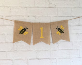 First Birthday Burlap Banner, High Chair Banner, Bumblebee Banner,1st Birthday Banner, Bee Banner,One Burlap Banner,One Banner, Bee Birthday