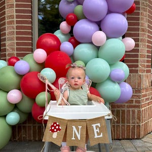 Mushroom One Banner, Toadstool One Banner, One Banner, One Burlap Banner, Woodland Banner, 1st Birthday Banner, Mushroom Highchair Banner