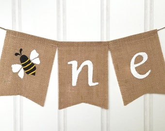 First Birthday Bee Banner, Bee Highchair Banner,Bee Birthday Banner,One Burlap Banner, Bumblebee Banner, Bee 1st Birthday Banner, Bee Banner