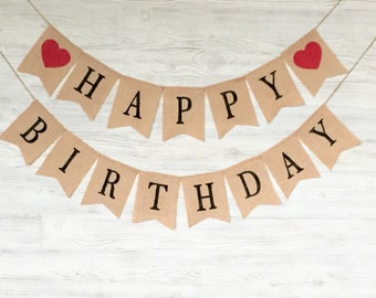 Pancarta de feliz cumpleaños, pancarta de arpillera de feliz cumpleaños, decoración de cumpleaños, decoración de fiesta de cumpleaños, guirnalda/banderines de cumpleaños, accesorio para fotos de cumpleaños
