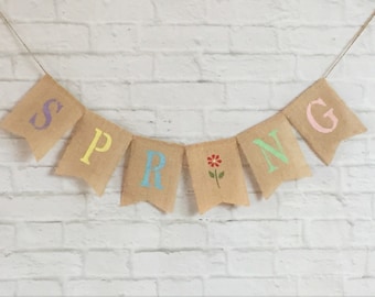 Spring Burlap Banner, Spring Decor, Spring Garland/Bunting, Spring Banner, Easter Banner, Easter Decor, Garden Decor