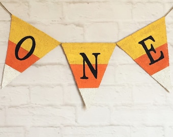 1st Birthday Banner,Candy Corn Banner,Halloween Birthday Banner,Highchair Banner,Candy Corn 1st Birthday,Fall 1st Birthday,One Burlap Banner