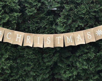 Christmas Banner,Christmas Decor,Christmas Garland/Bunting,Christmas Sign,Rustic Christmas Decor,Christmas Burlap Banner,Snowflake Banner