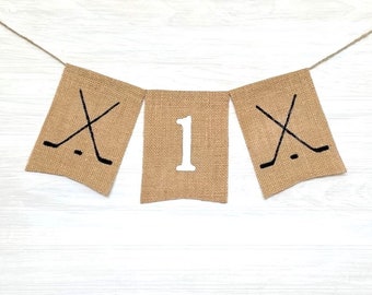 First Birthday Banner, High Chair Banner, Hockey Banner, 1st Birthday Sports Banner, Cake Smash, One Burlap Banner, One Birthday Banner,