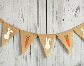 Easter Banner,Easter Bunny Banner,Easter Garland/Bunting,Easter Decor,Bunny and Carrot Banner,Spring Decor,Photo Prop,Easter Burlap Banner