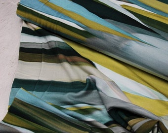 27.50 EUR/meter viscose jersey fabric, abstract lines petrol/olive - Candy