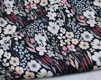 1.25 m REMAINING QUANTITY (16.50 EUR/meter) rib jersey | fabric | flower meadow | Mia | dark blue/pastel | flowers | cotton jersey | jersey fabric | Swafing