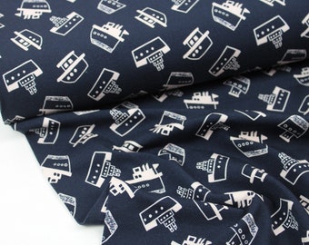 21,90 EUR/meter jersey fabric, AVALANA ships dark blue/ecru