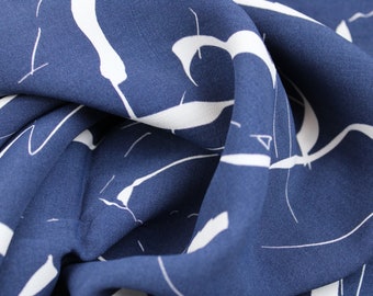 27.50 EUR/meter | Viscose crepe | fabric | Blouse fabric | strong lines | Birka | dark blue/white | Hilco | Sold by the meter