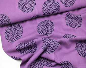 25.20 EUR/meter viscose crepe fabric, blouse fabric - Sabi circles purple/dark blue