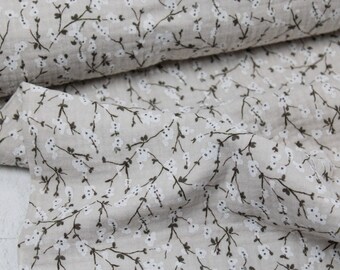 20.60 EUR/meter muslin fabric, small flowers light beige - double gauze