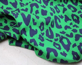 16.50 EUR/meter | Viscose fabric | leopard print | green/dark blue | Happy Leo | Cherry Picking | Blouse fabric | Sold by the meter | woven fabric | Material