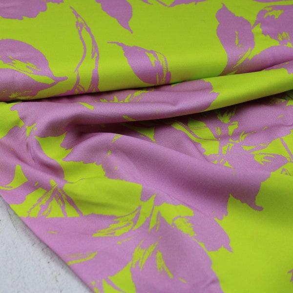 34.40 EUR/meter viscose stretch | flowers | fabric | lilac | lemon | Helma | Blouse fabric | Sold by the meter | Fashion Trend | Hilco