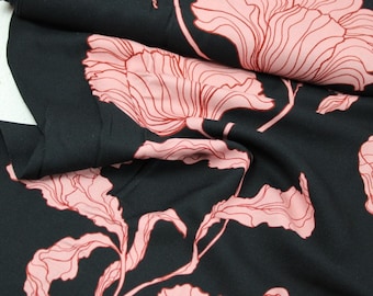 27.50 EUR/meter viscose crepe fabric, blouse fabric - VEGA big flowers black/rose