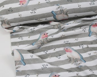 22,50 EUR/meter jersey fabric, robin with stripes grey/white by Fräulein von Julie