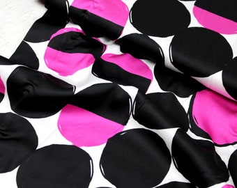 1.3 m REMAINING QUANTITY (34.40 EUR/meter) satin viscose stretch fabric, blouse fabric - Eira circles black/white/pink